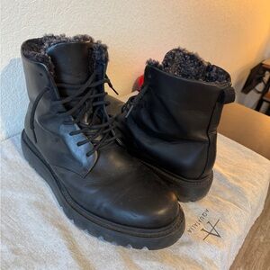 Aquatalia black Men's Lace-Up Shearling-Lined boots